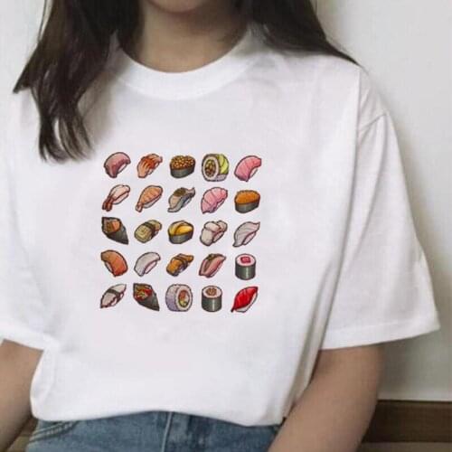 Women T-shirt Sushi Cute Print Tee Shirt Femme Summer Short Sleeve Loose Tshirt Harajuku Shirt T Shirt Women Tops Camiseta Mujer