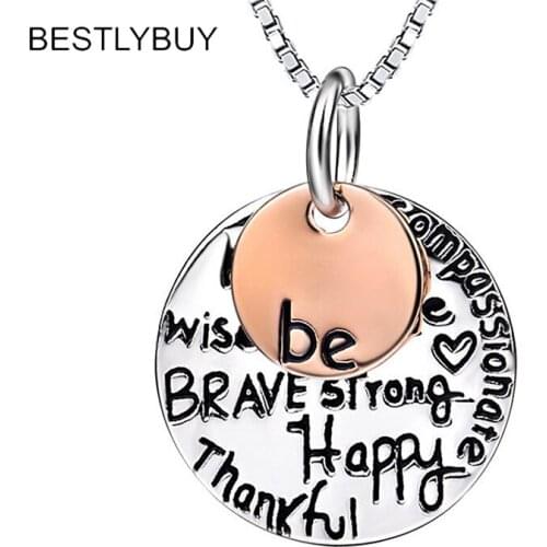 BESTLYBUY 100% Real 925 Sterling Silver Happy Letter Necklaces & Pendants For Women Girls Fine Jewelry Gift