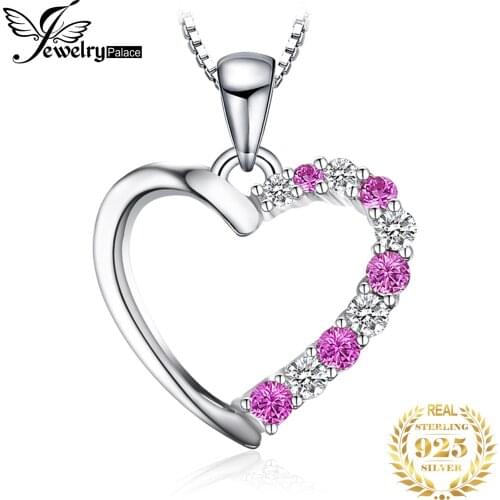 Jpalace Created Pink Sapphire Pendant Necklace 925 Sterling Silver Gemstones Choker Statement Necklace Women No Chain