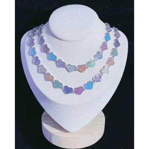 1pc Womens 18K Plated Gold Filled Heart Shaped Colorful Zirconia CZ Micro Pave Top Quality Charm Necklaces