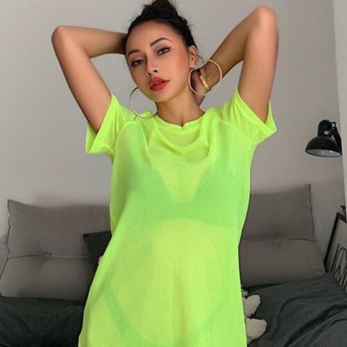 2012 New Mini Mesh Dress Women Short Sleeves See Through Summer Beach Dresses Fashion Streetwear Cute Solid Female Outfits