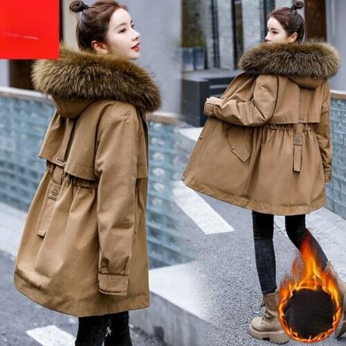 Winter Jacket Coat Women 2021 New Thicken Warm Casual Long Parkas Fur Lining Pockets Cotton Fur Collar Warm Hooded Parkas X213