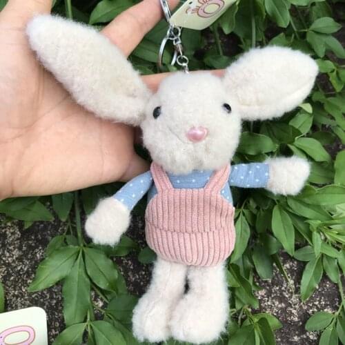 1pc 16cm Overalls Rabbit Plush Pendant Doll Key Bag Pendant Rabbit Stuffed Keychain Lovers Friends Girls Birthday Xmas Gift