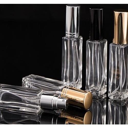 10ML Transparent Thin Glass Spray Bottle Sample Glass Vials Portable Mini Perfume Atomizer Gold Silver Cap Travel Bottles