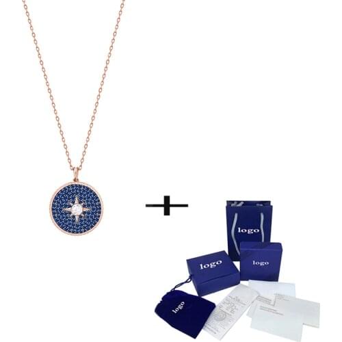 2021 Fashion Unique New Locket Pendant Necklace Shiny Blue Crystal Female Clavicle Romantic Birthday Gift