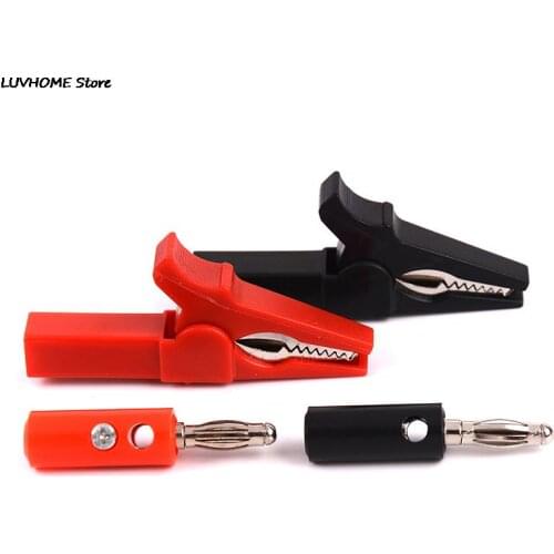 4pcs 55mm Alligator Clip + Banana Plug, Test Probe With 4mm Banana Plug Cable Clips Red +black