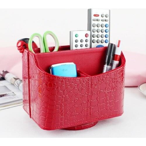 5-slot home rotating desktop leather storage box case organizer for remote controller cosmetics makeup sundries 257G
