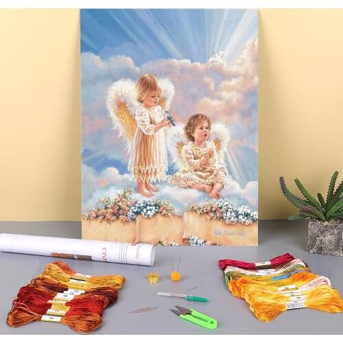 Angel Religion Printed 11CT Cross Stitch Embroidery Full Kit DMC Threads Painting Hobby Handmade Handicraft Different Stamped