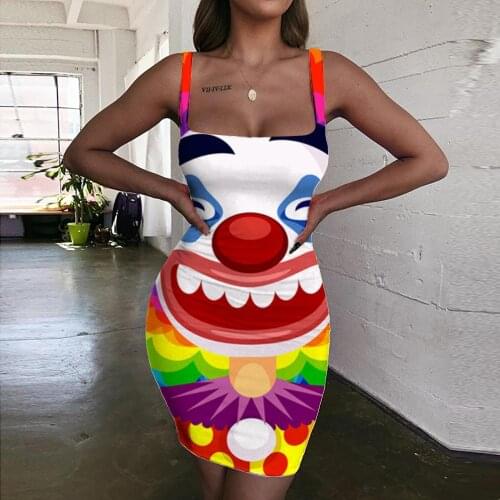 Giyu Brand Clown Dresses Women Colorful Bodycon Dress Harajuku Halter Sleeveless Womens Clothing Mini Evening Short Korean Style
