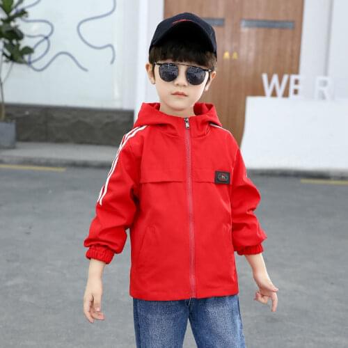 2021 Spring and Autumn Childrens Hooded Jacket Fashion Zipper Boys' Windbreaker Coat Boy Clothes Fur Jacket Kids 5-8 10 12 Ages