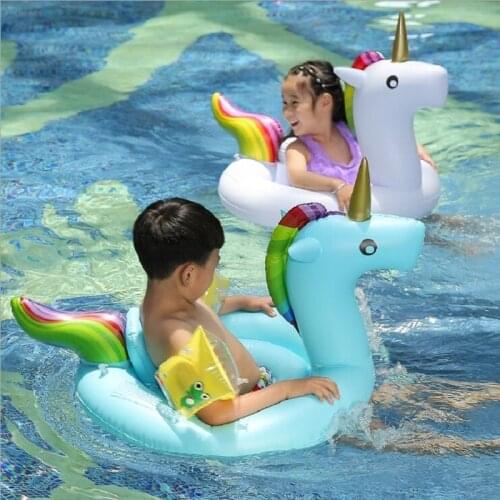 PVC childrens swimming ring mounted on water inflatable unicorn swimming seat buoy