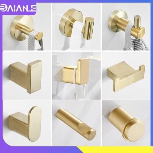 Double Robe Hook Stainless Steel Gold Bathroom Hook for Towels Key Hat Bag Wall Mounted Coat Hook Rack Decorative Clothes Hanger