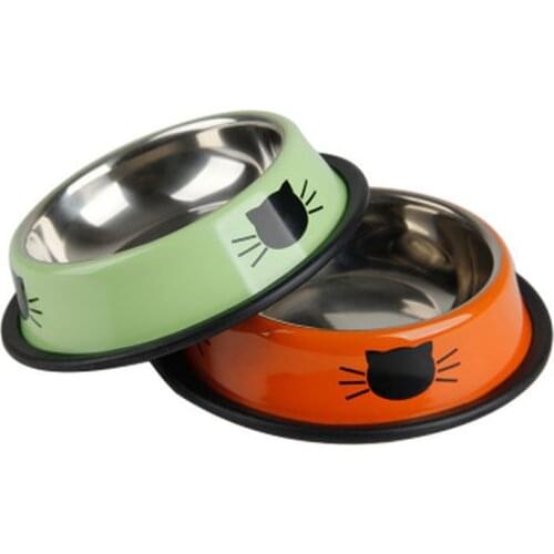 Hot Sale 1Pc 5 Colors Cat Pet Bowl Cartoon Color Stainless Steel Healthy and Harmless Pet Dog Food Bowl Non-slip Pet Bowl