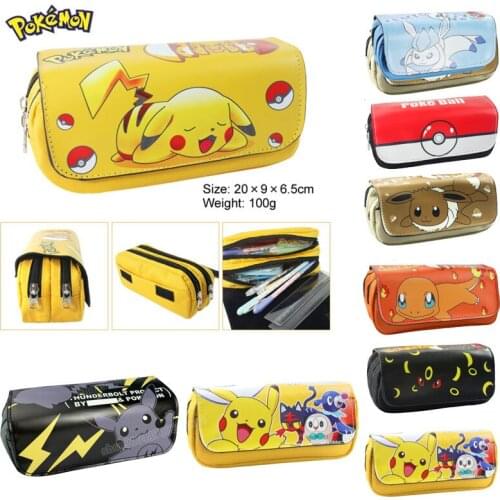 Pikachu Pokemon Canvas Double-layer Zipper Pencil Case Elf Ball Student Stationery Box Pencil Case Cartoon Anime Printed Gifts
