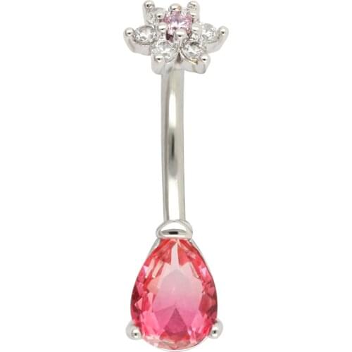 JHJT MUSI 14G Belly Button Rings 316L Surgical Stainless Steel Teardrop Shape Cubic Zirconia Navel Piercing