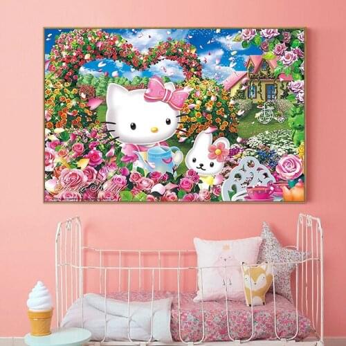 Painting by numbers art paint by numbe Painted cartoon hellokitty home corridor background wall decorative painting