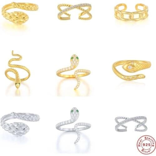 Aide 925 Sterling Silver Green Zircon CZ Eyes Twisted Snake Opening Rings For Women Luxury Beads Chain Ring Rock Punk Jewelry