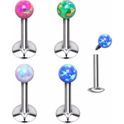 1Pc White Fire&Sonw Opal Lip Ring Steel Internally Threaded Labret Earring Studs Tragus Cartilage Lip Piercing Jewelry 16g