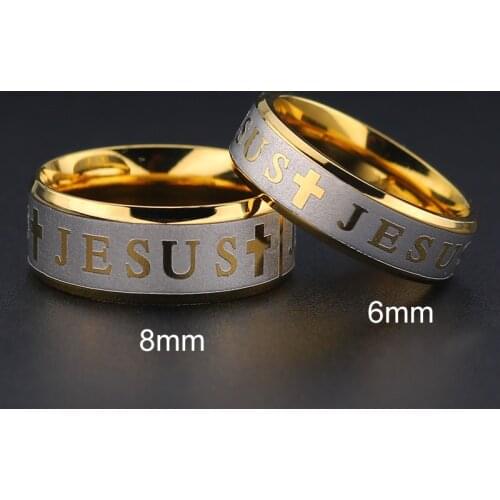 Innopes Quality Catholic 8mm Titanium Steel Steel Gold Color Jesus Cross Letter Bible Wedding Band Ring Men Women