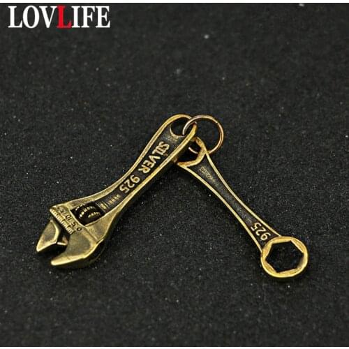 Brass Adjustable Wrench Keychain Pendants Vintage Copper Allen Spanner Tool Key Chains 2pcs/Set Car Key Ring Bag Key Holder Gift