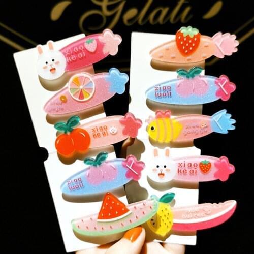 Cute Fruit Girls Color Hair Clips Cartoon Animal Hair Accessories Shiny Colorful Hairpins Princess Headwear For Kids Children