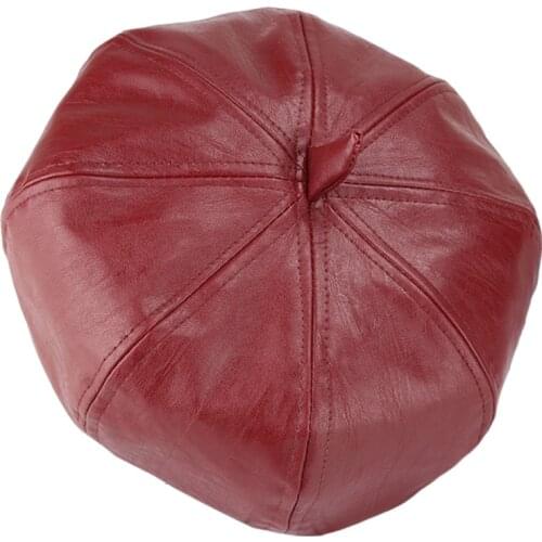 Fashion Womens PU Leather Octagonal Cap Autumn And Winter Style Solid Color Vintage Style Beret Hat Leisure Newsboy Caps TG0049