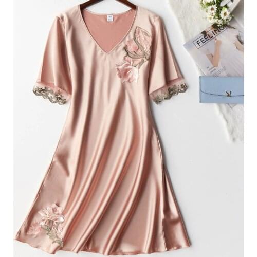 Summer New Silky Satin Women Nightgown Sleepwear Casual Night Dress Oversize Nightshirt Female Sexy Home Service M-2XL