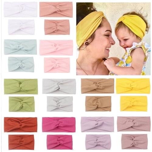 Summer New Mom and Baby Solid Color Cross Striped Headband Set Soft Knotted Headwear Child Hair Accessories Infant Turbans