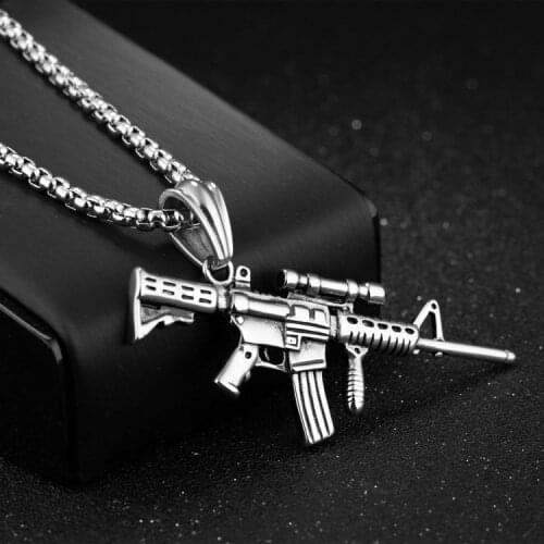 New 2020 Charm Pistol UZI Gun Shaped Pendant Punk Gun Army Style Male Chain Necklace For Men corrente masculina Jewelry