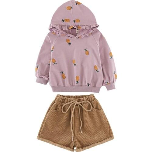 Girls new sweater shorts two-piece Girl hooded sweater shorts set Girls spring new casual two-piece suit Childrens clothing se