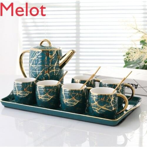 Wholesale green ceramic coffee cup saucer set European luxury afternoon tea set