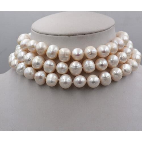 New 3 ROWS 9-10MM GENUINE WHITE AKOYA PEARL NECKLACE 17-19inch