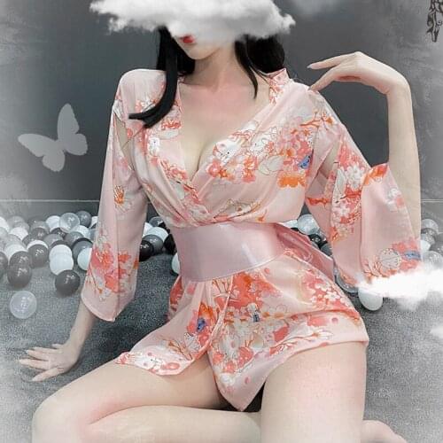 Sexy Wide-brimmed Bow Japanese Petal Kimono Costume Anime Cosplay Kawaii Underwear Uniform Temptation Womens Erotic Lingerie