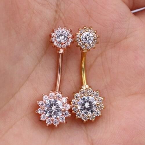 1Pc Flower Dangle Belly Button Rings Body Piercing Navel Bar 14G Double Full Flower Shape body piercing bar Body Bar