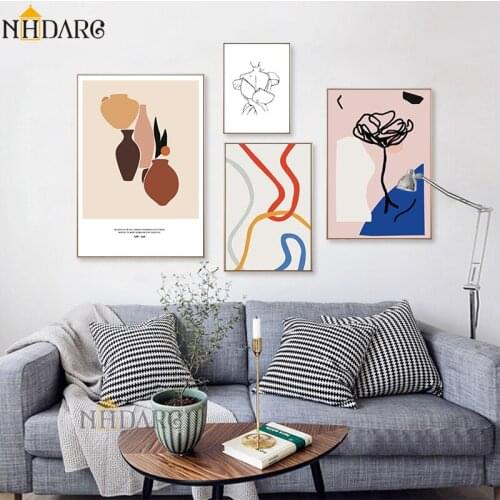 Nordic Abstract Retro Fashion Modern Line Sketch Posters and Prints Wall Art Canvas Pictures For Home Decor Living Room Decor