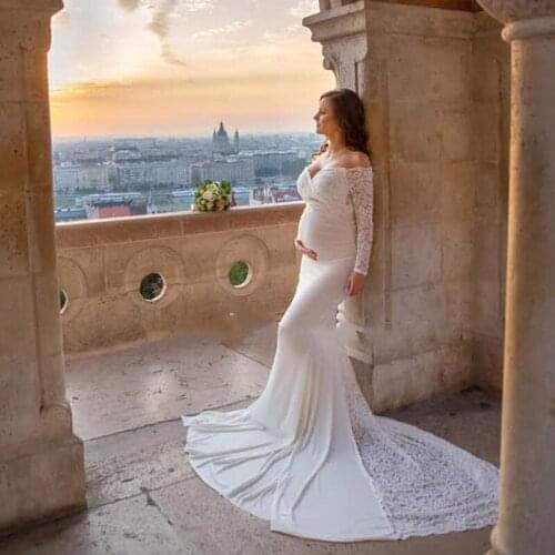 Dress for Baby Shower Pregnancy Dress Photo Shoot Maternity Gown Long Sleeve Lace Dress for Pregnant Women European American