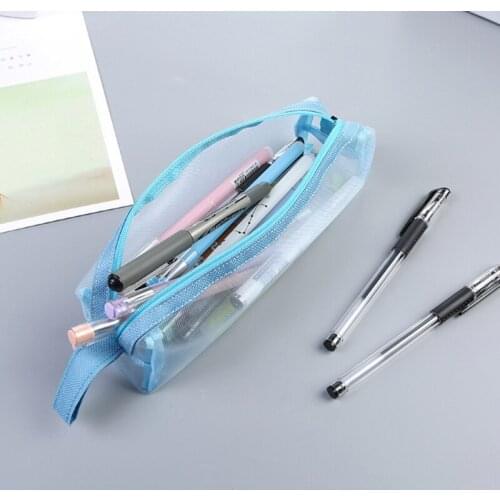 C90C Simple Pen Pouch Large Mesh Pencil Organizer Bag Portable Cosmetic Pouch for Teens Student Teacher School Travel