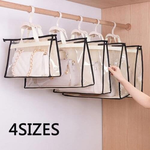 4 Sizes Transparent Handbag Storage Organizer Cover Anti-dust Moisture Proof Case For Hanging Closet With Zipper And Handle