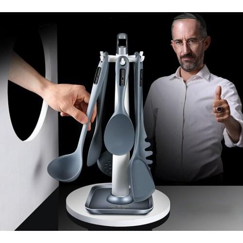 6pcs Silicone Kitchen Utensil Set High Temperature Resistant Kitchen Cooking Baking Tool Gadget Kitchenware with Shelf Container