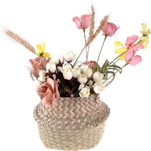 Foldable Woven Dirty Laundry Basket hanging Flower Pot Home Garden Seagrass Rattan Planter Storage Basket Wickerwork Basket