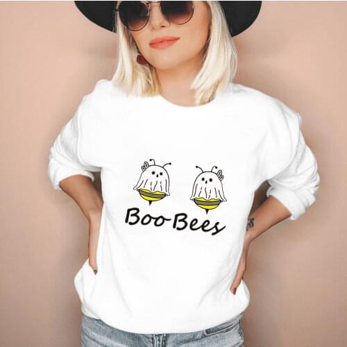 Boo Bees Cute Bees Print 100%Cotton Women Halloween Sweatshirt Unisex Spring Autumn Casual Long Sleeve Top Holiday Sweatshirts