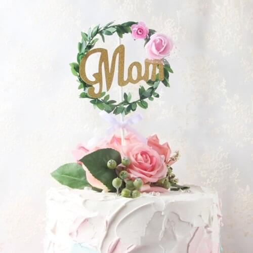 Mom Cake Topper Flowers Garland Happy Birthday Mom Cupcake Topper Flags For Mothers Day Birthday Cake Decorations Supplies
