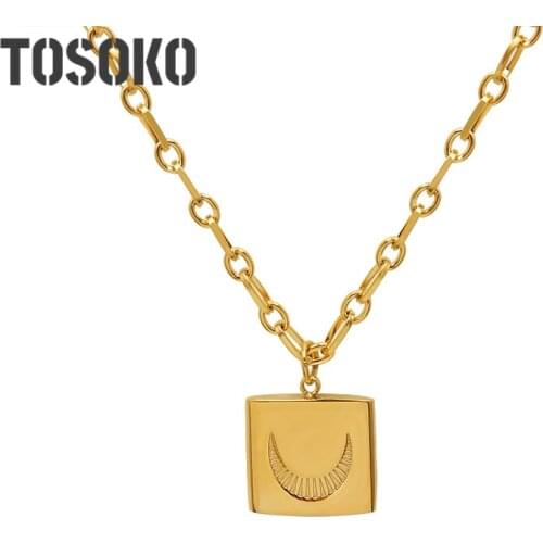 TOSOKO Stainless Steel Jewelry Star Moon Square Handmade Necklace Womens Fashion Clavicle Chain BSP999