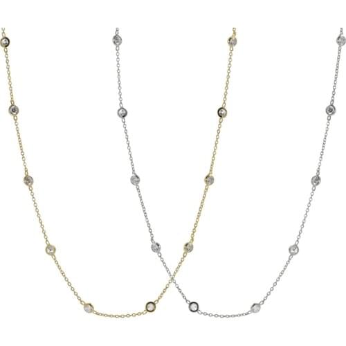 High quality fashion women jewelry 925 sterling silver cz station silver chain necklace for women