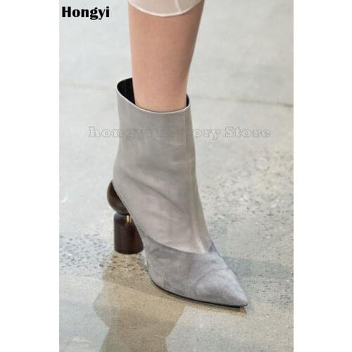Fashion Autumn Spring Real Leather Strange Heeled Ankle Boots Women Pointed Toe Fashion Show Boot Plus size 43