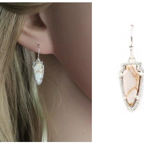 High Quality Copper Made Arrow Head Resin Druzy Colored Gem Stone Geometric Dangle Earrings for Women