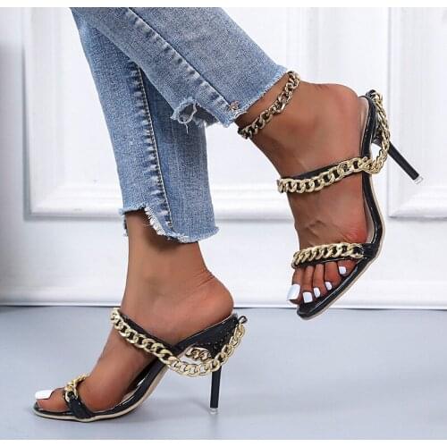 10.5CM High Heels Shoes Female Fashion Chain Shoes Woman Summer Sandal Shoe PVC Mules Womens High Heel Shoes Party Pumps