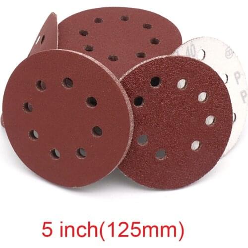 1/5/50/100PCS 5Inch 125mm Round Flocking Sandpaper Red Color 8 Hole Grit 40-2000 Abrasive Disc Brushed Sheet For Polishing