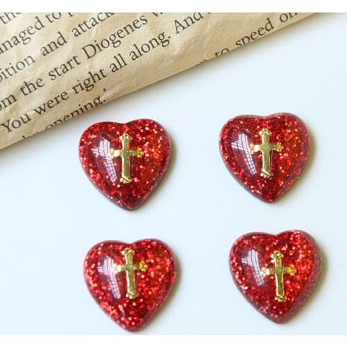 10Pcs Punk Heart Gold Cross Patch Beads For DIY Making Earrings Hair Accessories Phone Case Decoration Jewelry Accessories