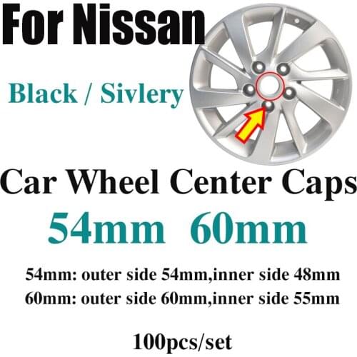 100pcs/set Car Wheel Hub Center Caps For Nissan Teana Sylphy Qashqai Livina Tiida Cube 54mm 60mm Auto Rims Auto Wheel hub Covers